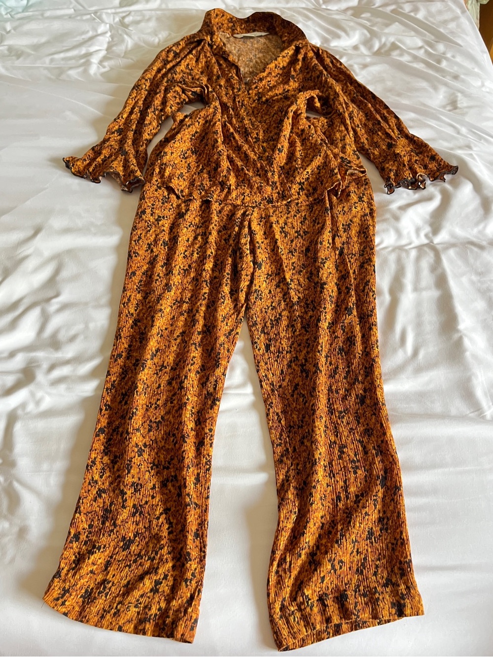 Napa Valley Petite Orange Black 100% Rayon Matching Two Piece Pants Set 6P PS